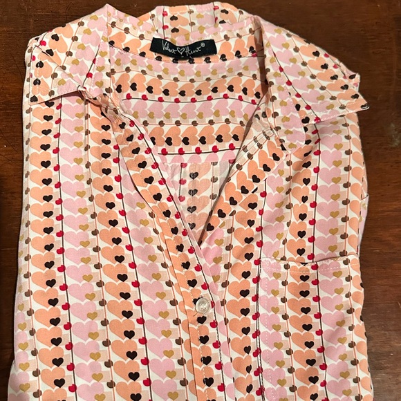 Velvet Heart. Heart Print Button Down Blouse. Size Small - Picture 2 of 6